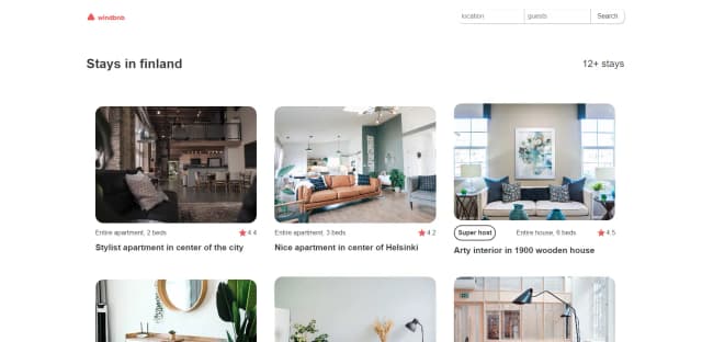 Windbnb project screenshot